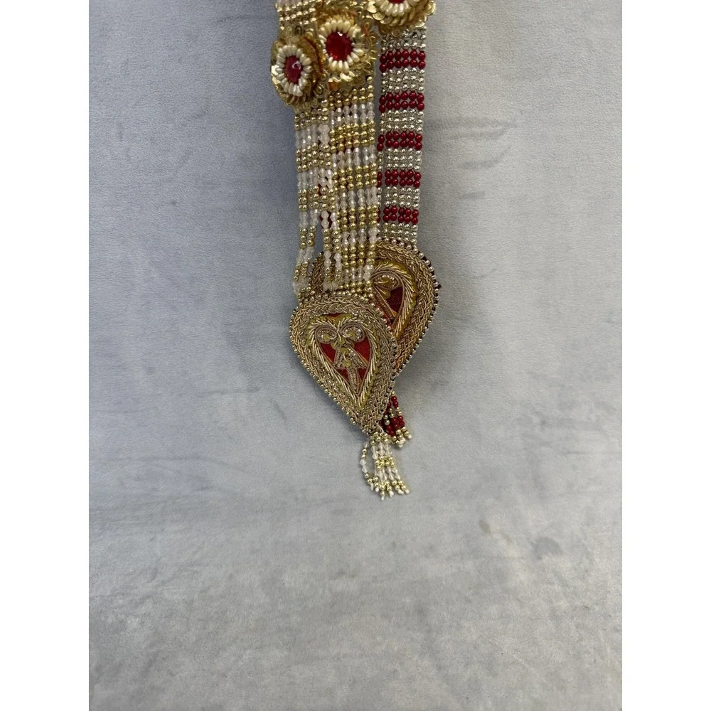 Statement Beaded Necklace Set 2PC Gold Tone Red Indian‎ Bridal Tassel Pendants